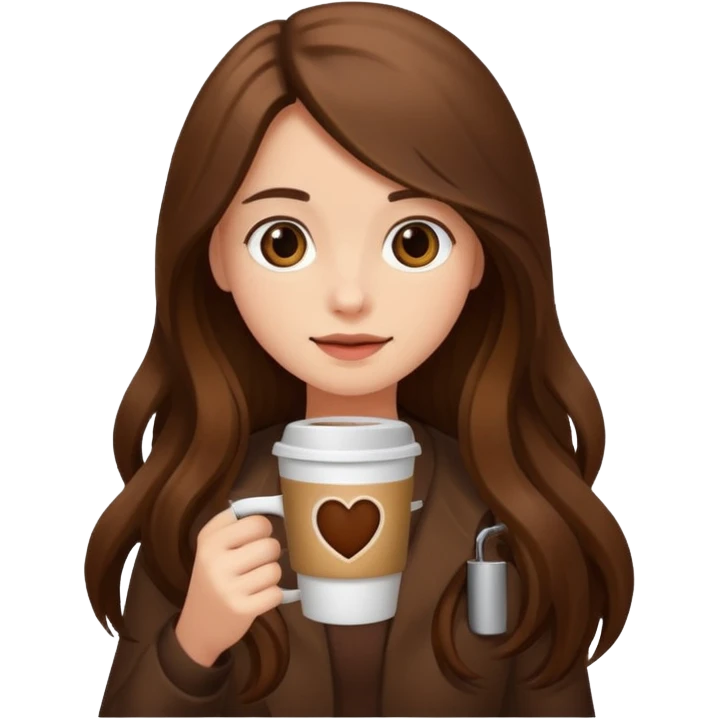Brown long haired girl with coffee emoji