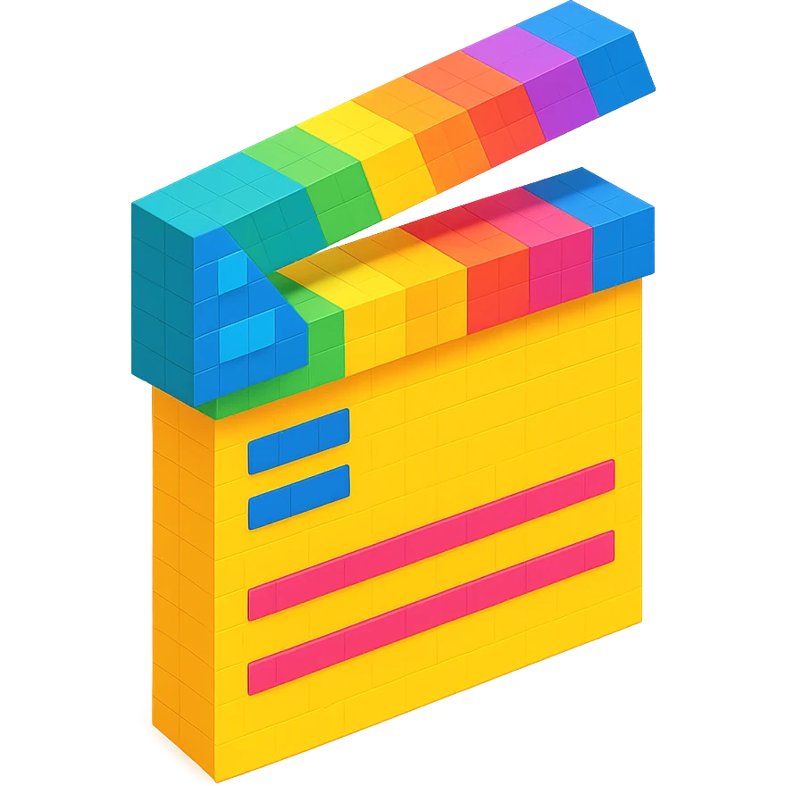movie clapperboard with colorful stripes, isometric view emoji