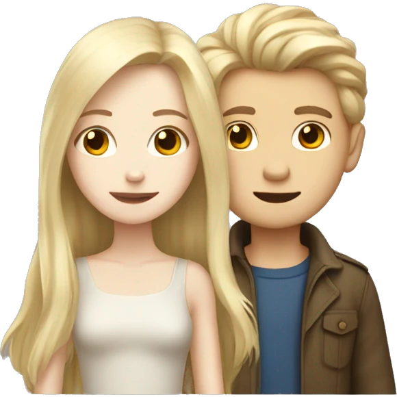 Pale long brown haired boy with a pale blonde girl  emoji