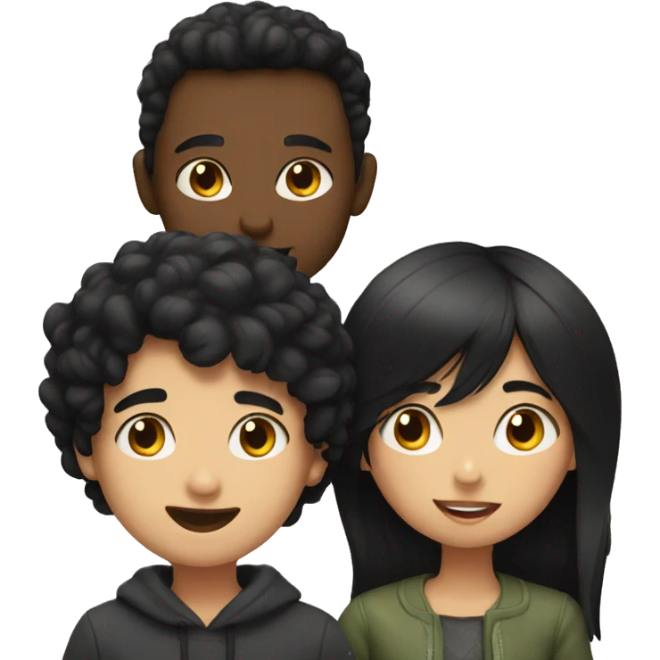 Girl with black hair kissing boy with black hair  emoji