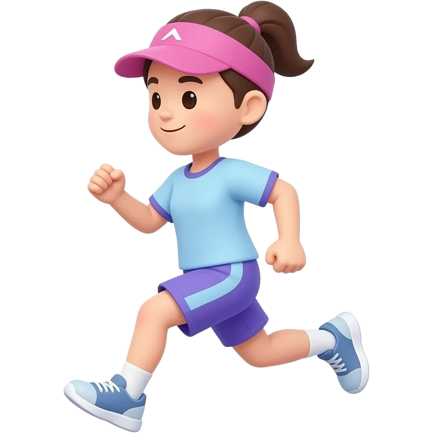 cute running character emoji, adorable person jogging with sporty outfit and running shoes, energetic pose, kawaii style, simple emoji design, pastel colors, thick outline, sticker style, transparent background emoji