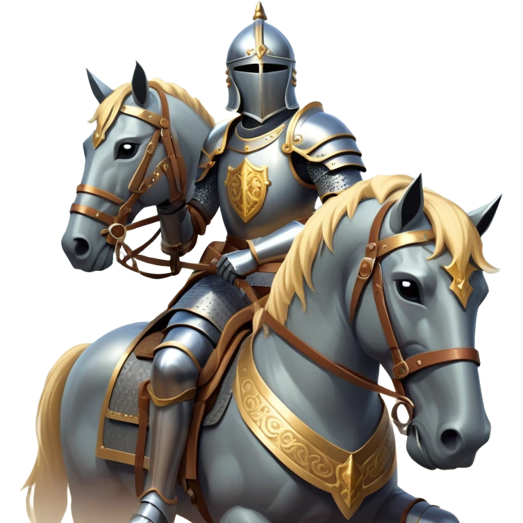 clash-of-clans-aesthetic_-cinematic-fearsome-and-majestic-knight-bust-portrait-emoji, rendered in a flat, vector-style with minimal shading and bold, simplified shapes, depicting a battle-ready medieval knight with steely eyes and intricate armor, mounted on a warhorse reflecting sunlight over a misty battlefield. emoji