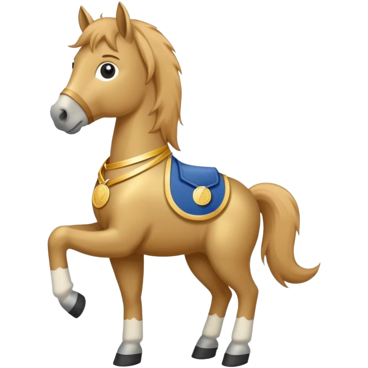 anthropomorphised horse wearing jeans, a t-shirt, and a gold medal emoji