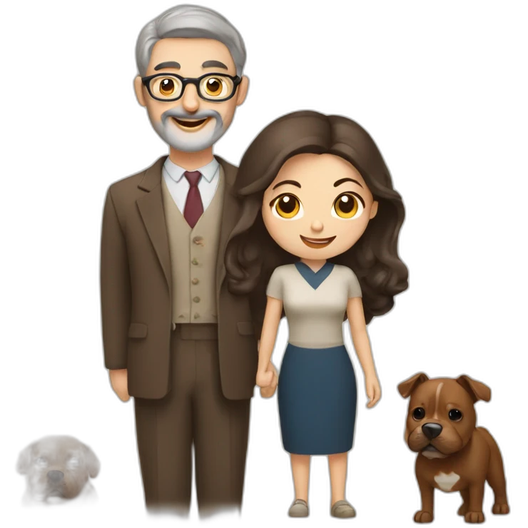 Jewish man and Chinese lady with brown Staffordshire terrier emoji