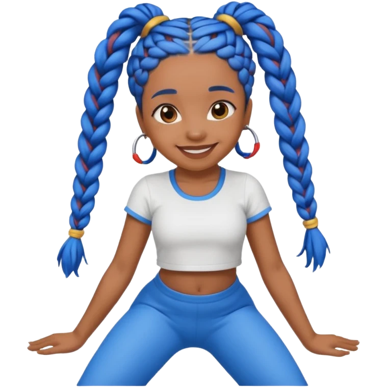 Brown skin Girl with blue and blue braids twerking  emoji