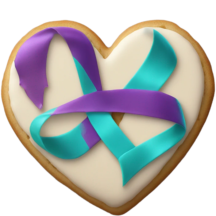 Purple and dteal Suicide awareness ribbon on heart cookie emoji