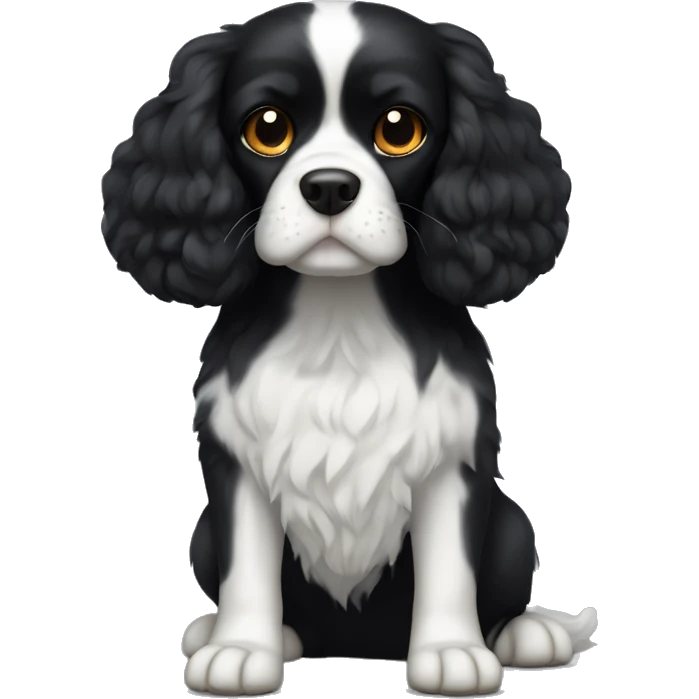 Small completely black king spaniel with black fur on his whole face and white fur on chest emoji