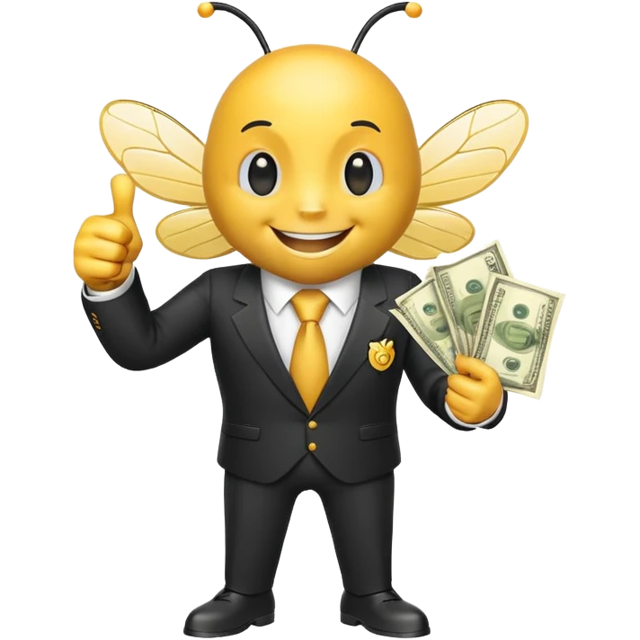 Bee with money shows thumbs up emoji