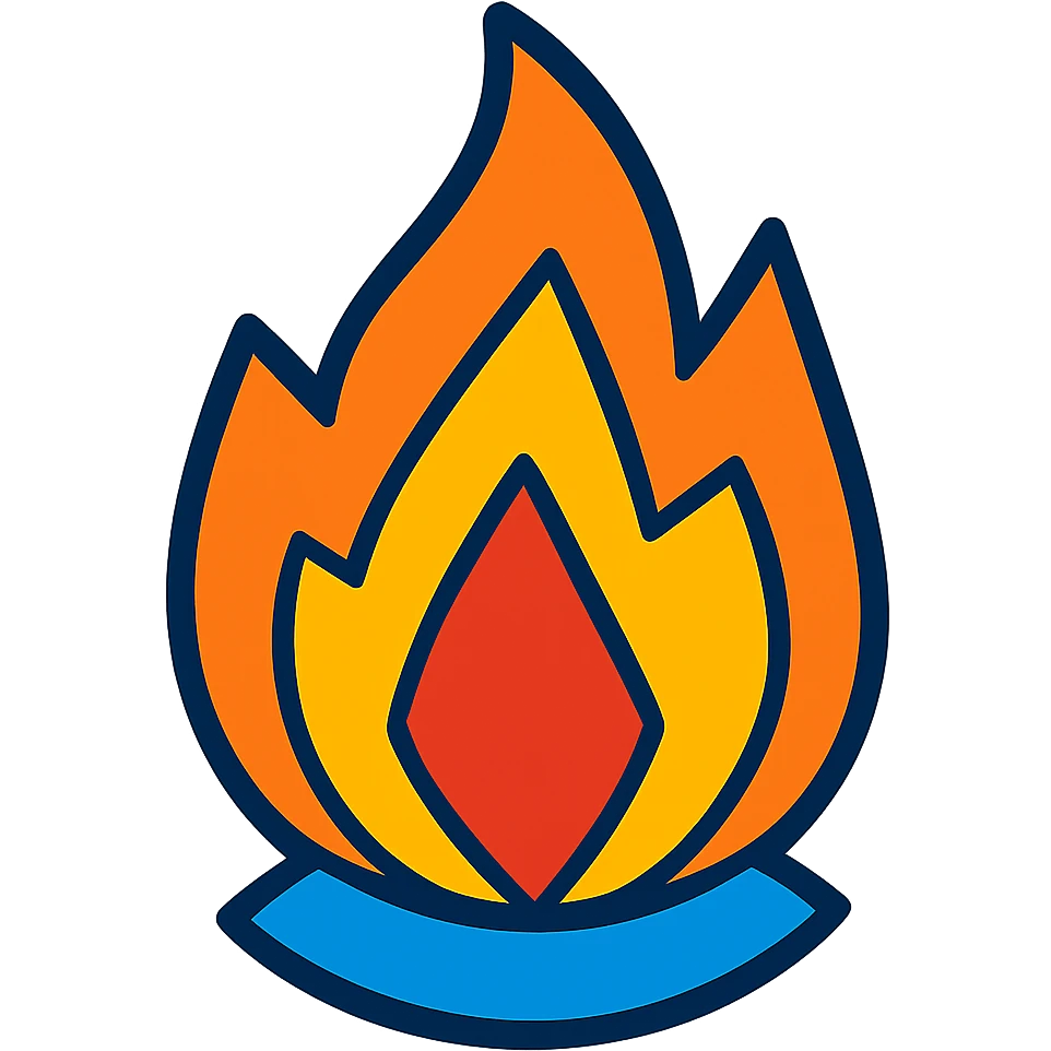 abstract flame shape, geometric, vibrant toon style emoji