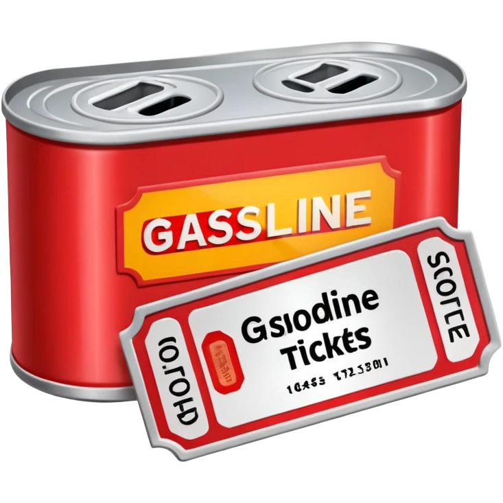 a can of gasoline and 2 tickets emoji
