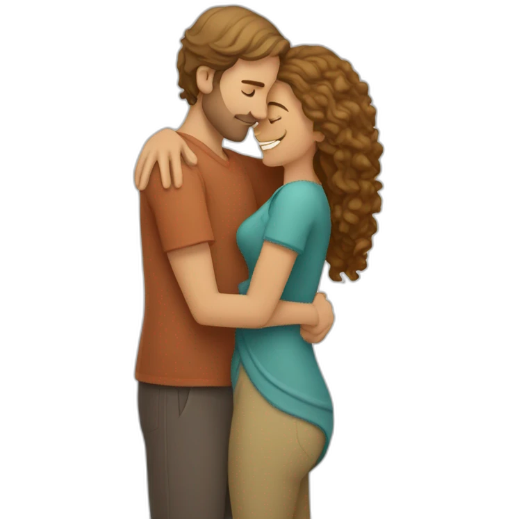 Caucasian tall man hugging an Indian woman with wavy hair emoji