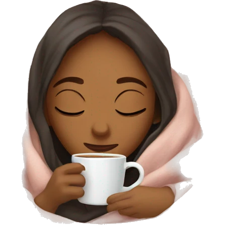 girl inside a blanket sipping coffee eyes closed emoji