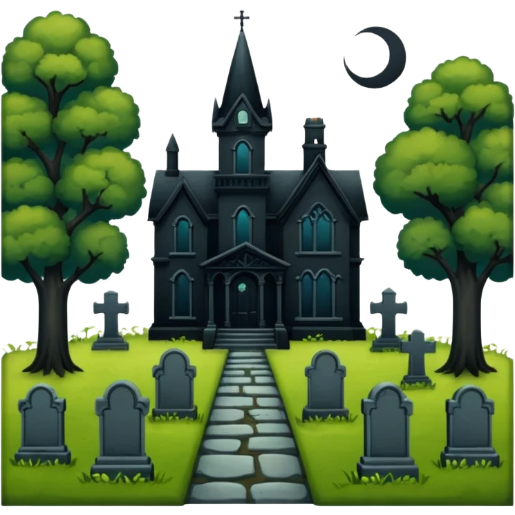 Adams Family style horror overgrown Haunting graveyard field Victorian mansion  emoji