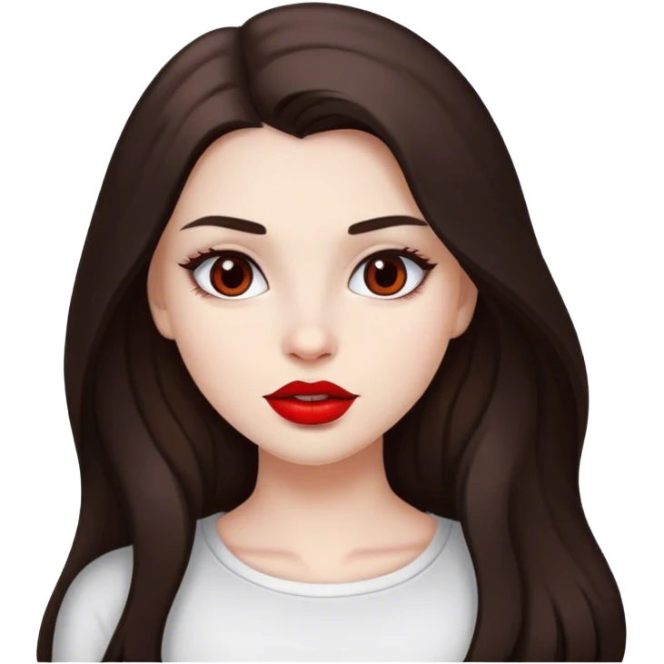 White skin, dark brown hair, pretty girl, long hair, brown eyes, red lips  emoji