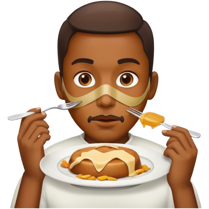 sealed Mouth with scotch tape on it and food in plate in front of it emoji