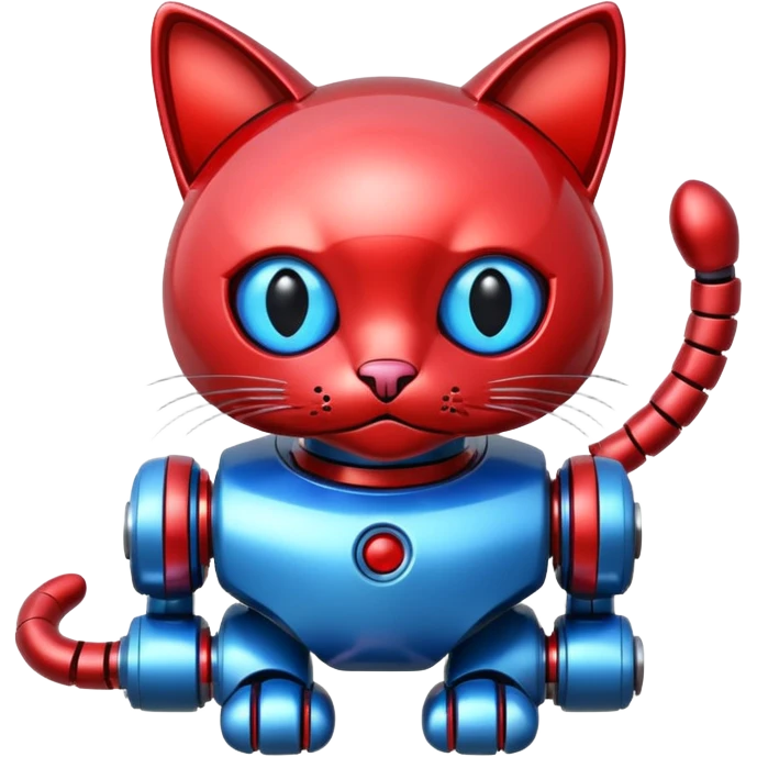 generate robot cat, glossy, realstic, red and blue color emoji