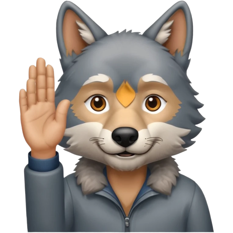  A real wolf waving his hand while he's standing but he's hand loks like a wolf's hand and looks like a grandpa emoji