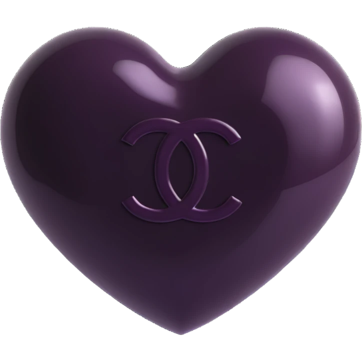 Apply a black Chanel logo on the heart, keep it elegant, glossy, black and white, 3D emoji style, with no background. emoji