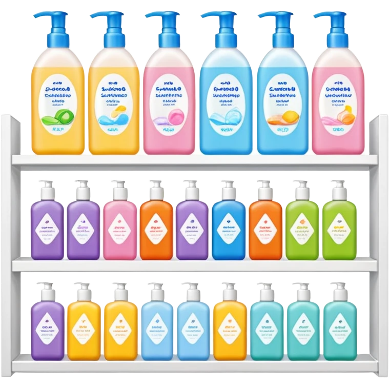 single row shampoo and stuff with Japan brand inside shelf same brand emoji