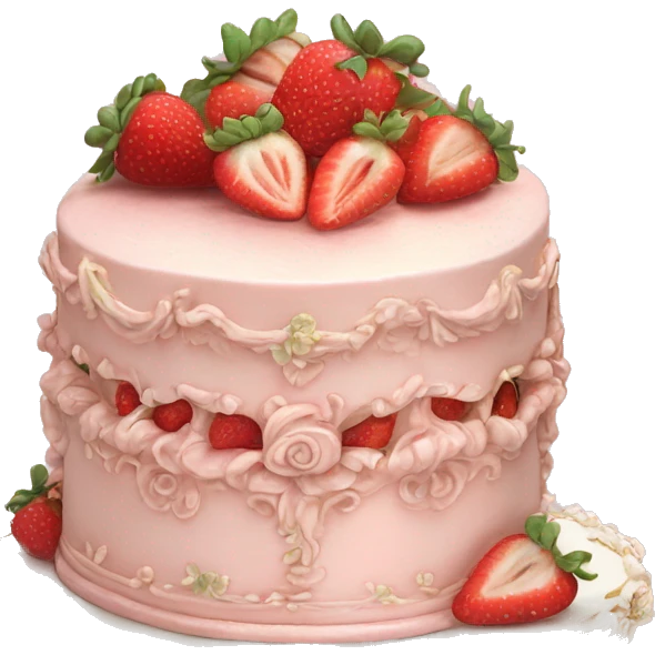 vintage rococo highly detailed pale pink cake with strawberries emoji