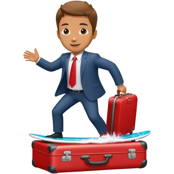 businessman surfing on a red suitcase emoji
