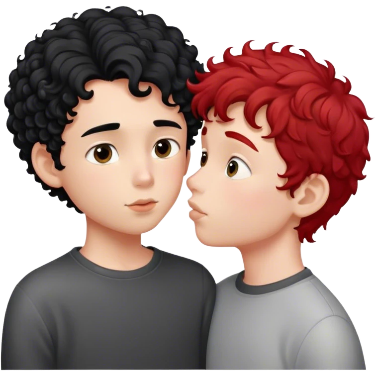 Curly Black hair boy with red straight hair kissing emoji