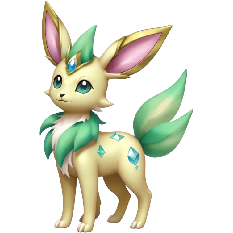 Shiny Cool Sparkly Cute Ethereal Leafeon-Sylveon-Fakemon-hybrid-fusion- full body emoji
