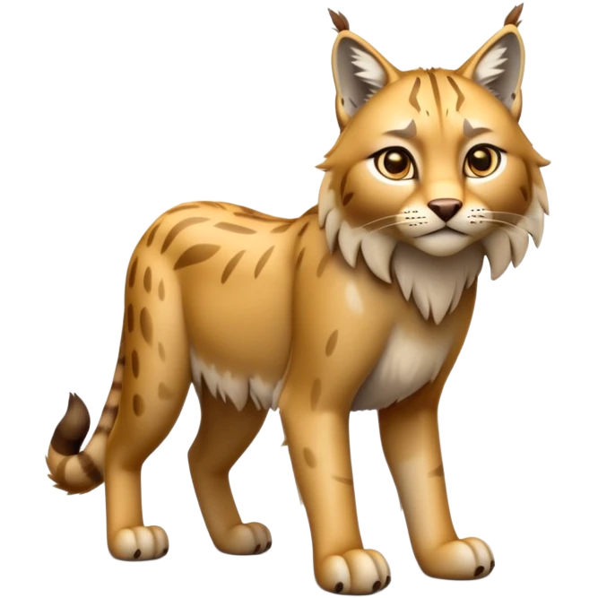 Cinematic-Lynx-Realistic-Full-Body-Standing on all fours-Emoji – head tilted dramatically, sleek golden-brown fur with faint spotting, long legs and large paws poised elegantly, simplified yet realistic focused features, highly detailed, glowing with an almost sarcastic glow. emoji