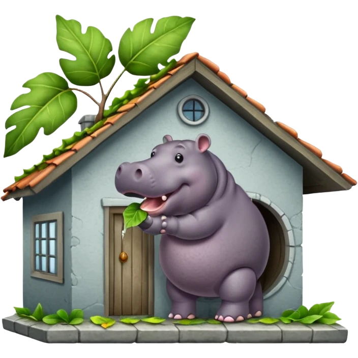 hippo eating a leaf gutter from a house  emoji