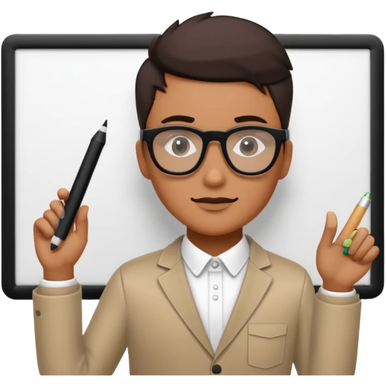 Gender neutral design lead with black block glasses and whiteboard markers emoji