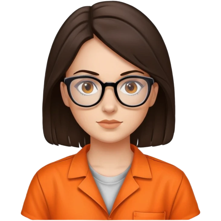 female brunette prisoner with glasses in a orange jumpsuit mugshot emoji