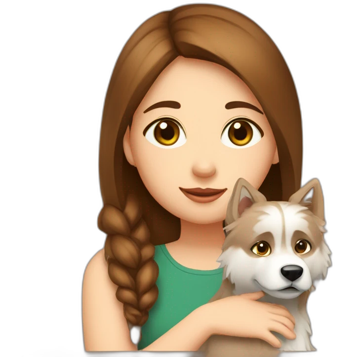 Girl green eyes brown hair hug Dog Siberian laika emoji