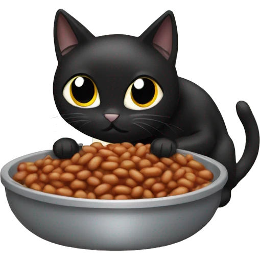 Black cat eating baked beans emoji