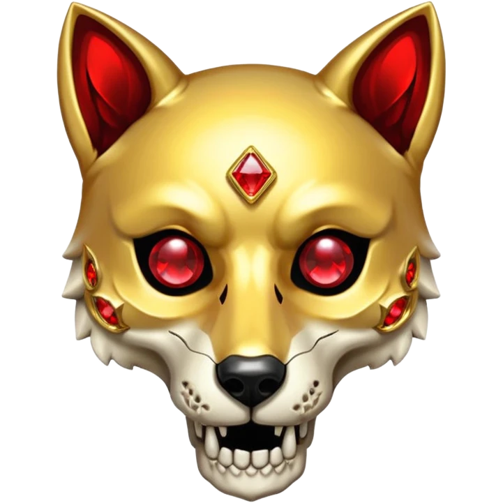 Shiny sparkly gold hollow wolf-skull with red gem stones emoji