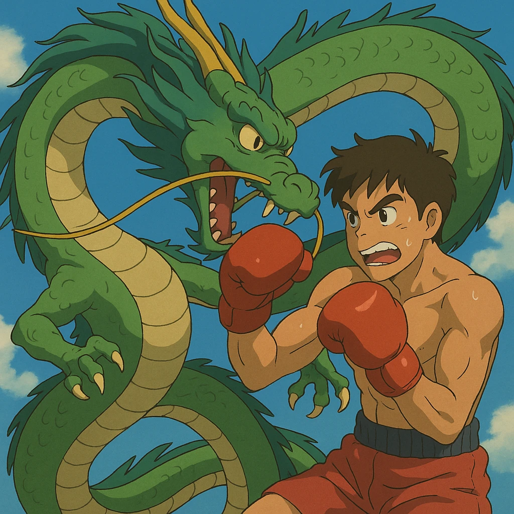 a boxer fighting with a green dragon emoji