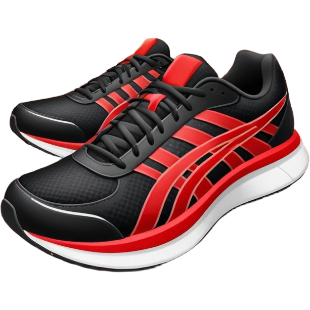 Running shoes placed on a professional track, ready for action. The background features a grand stadium with cheering spectators on the stands. The scene is lit by bright sunlight, highlighting the energy of competitive running. Transparent background enhances focus on the sport. emoji