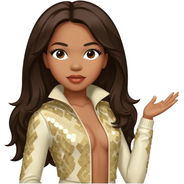 Tenitra Michelle Williams (b.1979) from Destiny's Child with medium dark skin, long dark brown hair, cream sequin outfit emoji