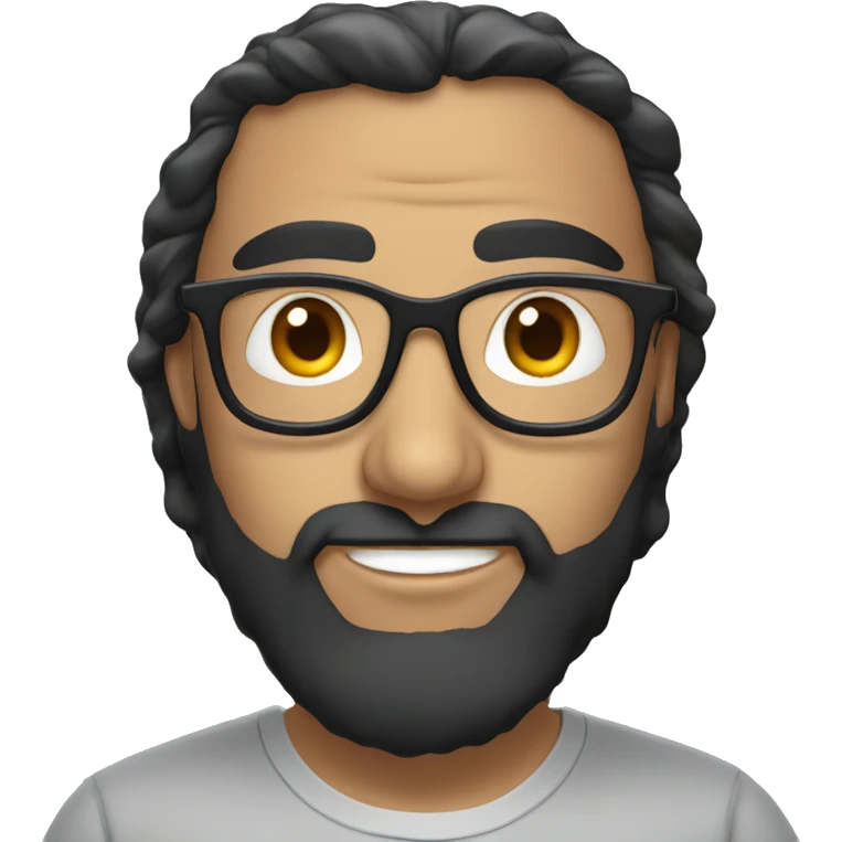 Middle Eastern man wearing t-shirt, black short hair, beard and glasses emoji