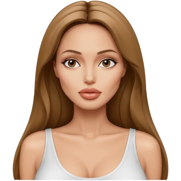 Angelina jolie , fashion model Beautiful woman model adult   large breasts  with close set eyes tan skin, full lips  long hair straight model white  top   emoji