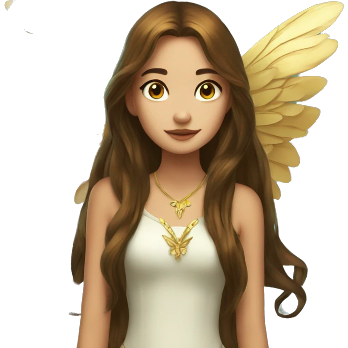 big wings, Beautiful, fairy, gold, brown, dark green, green, long hair emoji