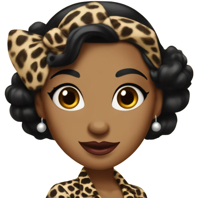 pin up brown woman with black hair in a 50s leopard costume  emoji