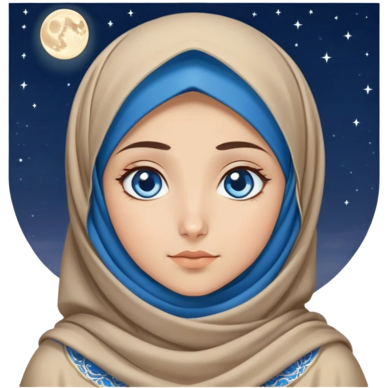 Turkish beautiful finish Konya girl blue eyes with moon hijab dress and watching the moonlight sky on the ground  emoji