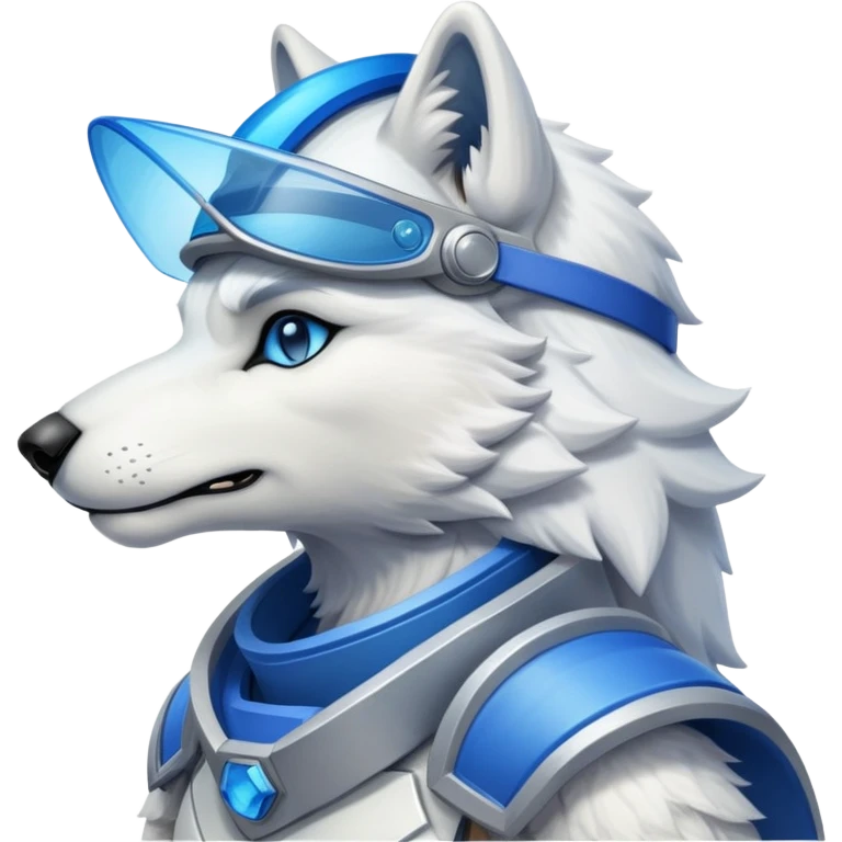 White anthro male wolf kissing with Protogen with blie visor emoji