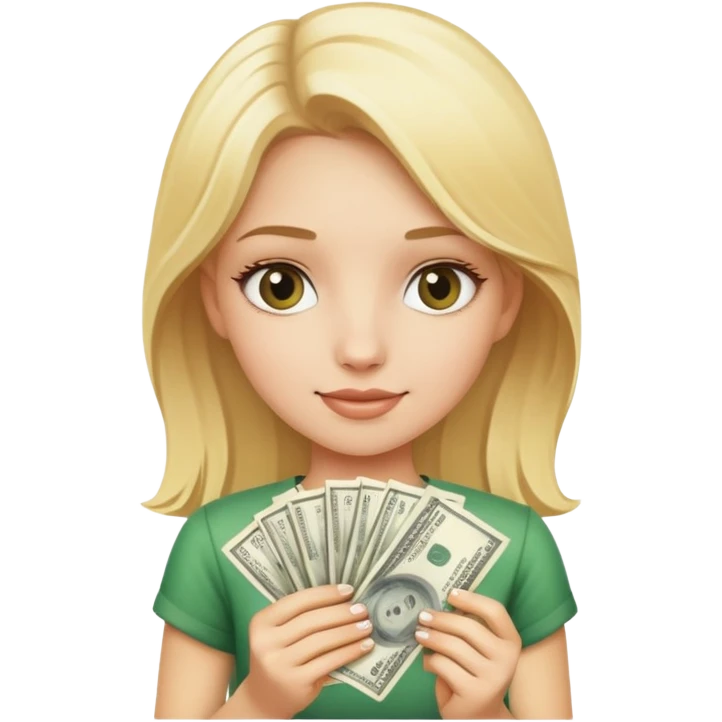 blonde girl holding money emoji