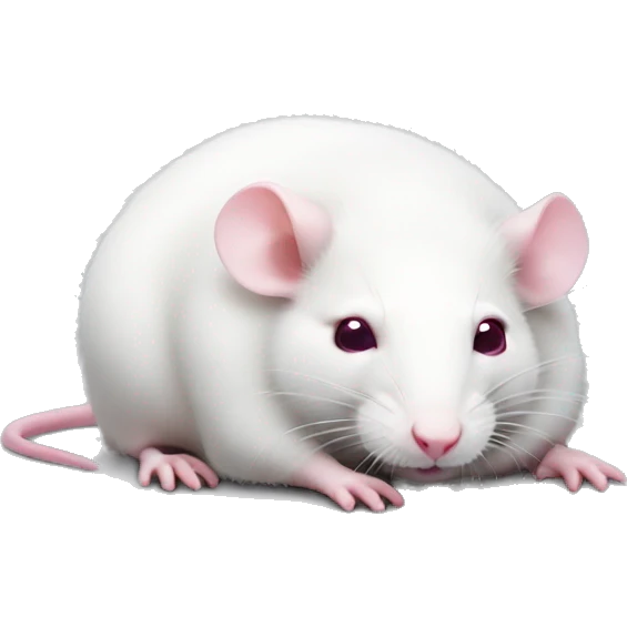 Realistic fat white rat with pink eyes sad face lying down emoji