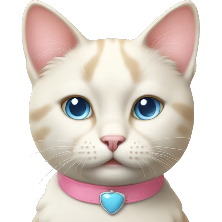 cream cat with light blue eyes and a pink collar sitting emoji