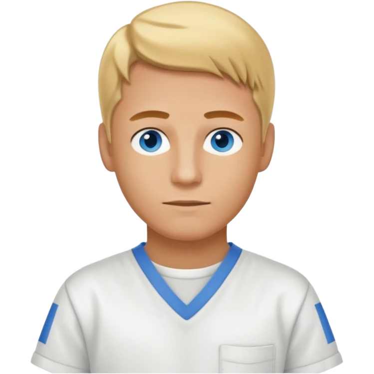 Phillip Morris with golden blonde hair, blue eyes, white inmate outfit emoji
