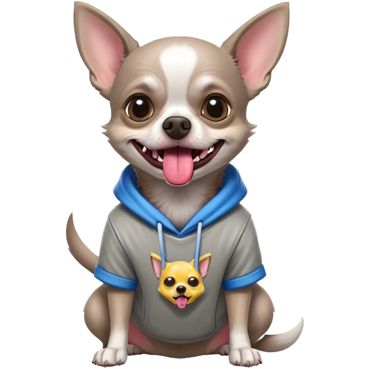 Grey old Chihuahua ￼ with tongue sticking out and a Fortnite shirt on emoji