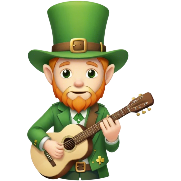 Sad leprechaun with no beard and with guitar and Irish hat emoji