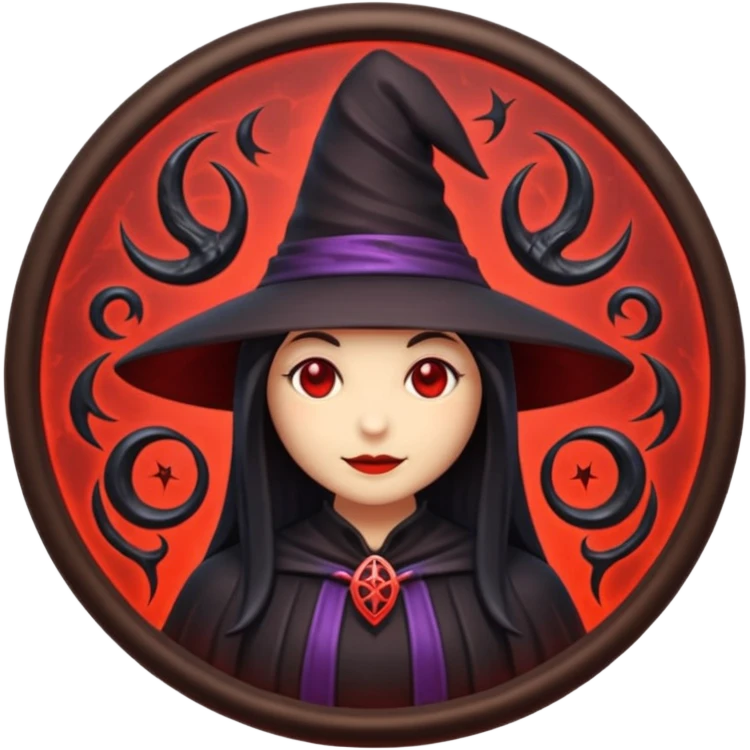 iOS emoji, dark fantasy magic seal, witch symbol, web pattern, red glow, minimal clean style emoji